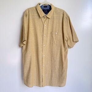 EVEN TIDE Men’s XXL Button Down Short Sleeve‎ Yellow Shirt Linen Cotton NEW TAGS
